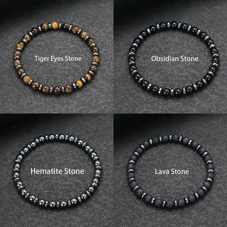 New Handmade Man Stone Bracelet With Birthstone 6mm Tiger Eyes Lava Hematite Healing Braslet Boyfriend Wrist Accessories Joias