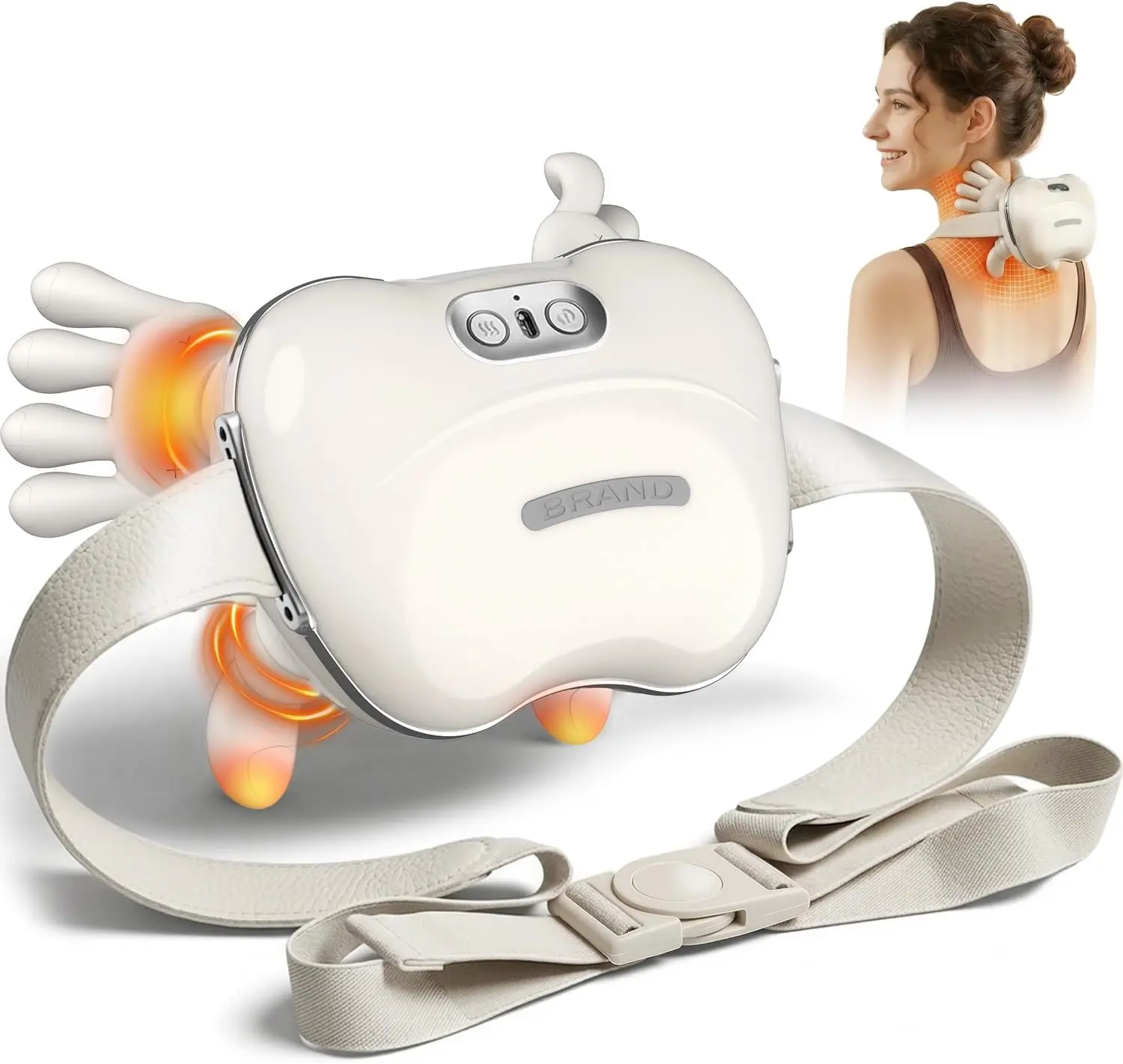 Cordless Neck Massager with Heat - 4D Finger Knead, 2000mAh Rechargeable Battery-Powered Handheld Device for Neck Pain Relief, Shoulder Pain Relief, Portable Deep Tissue Muscle Relaxation, Ideal Gift, Battery-Powered Handheld Massage Devices
