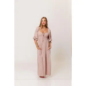 Cecilia 100% Cotton Smocked Maxi Dress in Rose Foliage - Bump Friendly
