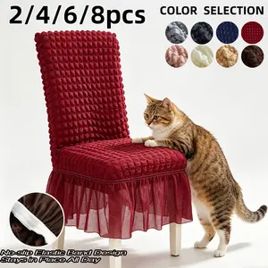 Dining Chair Covers Stretch Parsons Chair Slipcover with Skirt Chair Covers for Dining Room Restaurant Banquet Dining Chair Slipcovers (2/4/6/8PCS, red)