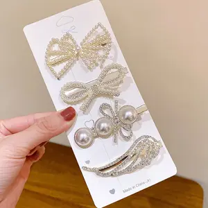 Rhinestone Pearl Hairpin Set Small Fresh Bangs Side Clip Hair Accessories Women's Headgear Broken Hair Card Accessories