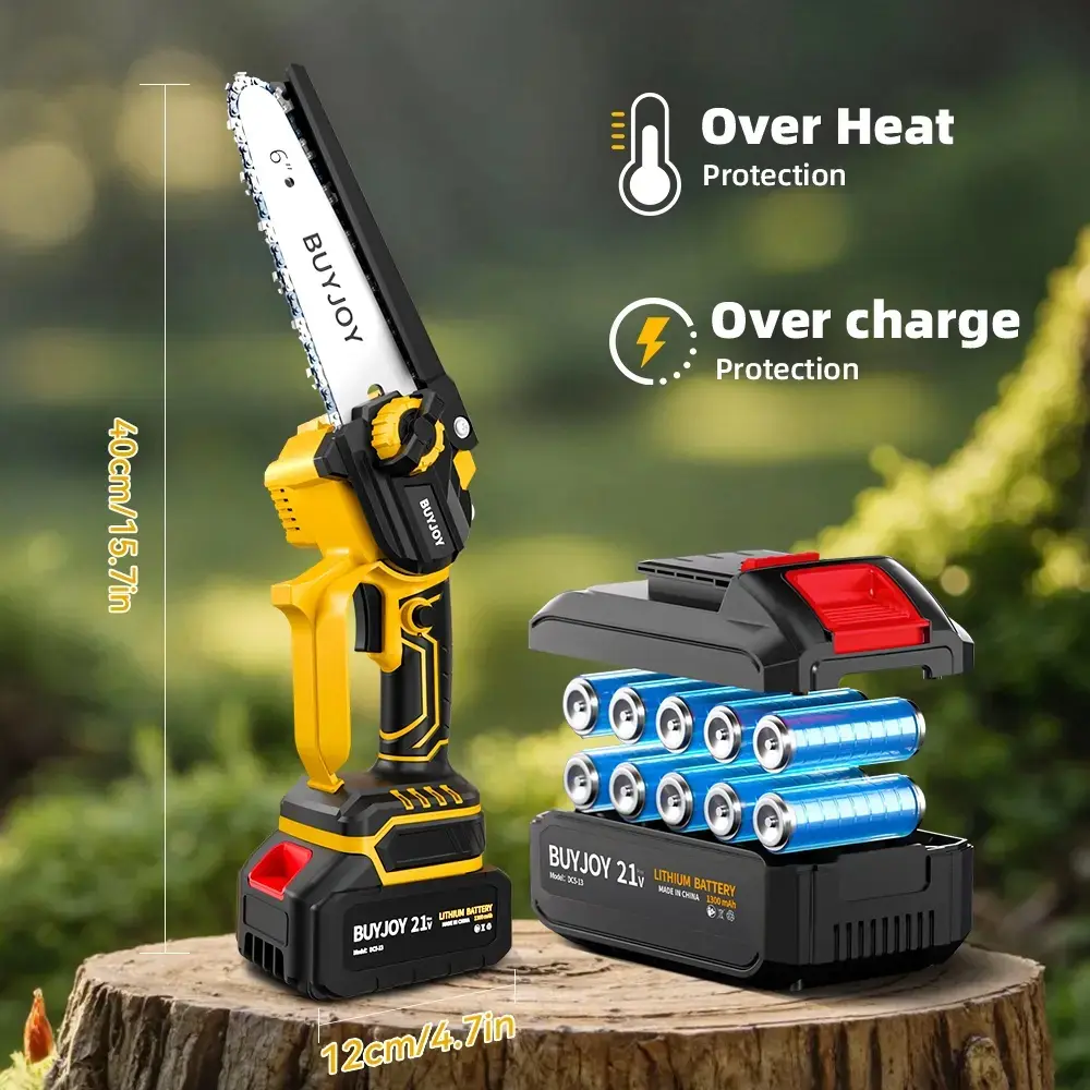 BUYJOU 21V 6-Inch Cordless Mini Chainsaw, 1-Hand Portable Electric  Saw with Tool-Free  Tensioning, Safety Lock, Battery Protection for Tree Trimming, Yard Work brushless aerial 20