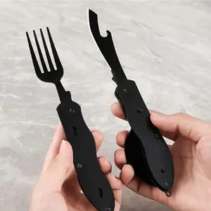 3-in-1 Outdoor Folding Spoon Fork Knife Combo Set Cutlery Picnic Travel Portable Multitool Stainless Steel Camping, Utensils