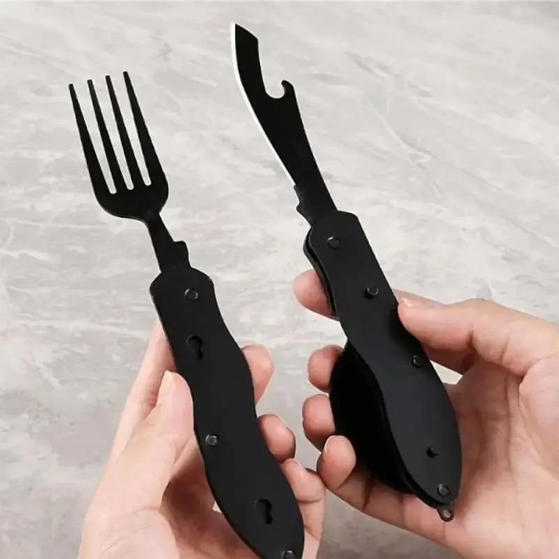 3-in-1 Outdoor Folding Spoon Fork Knife Combo Set Cutlery Picnic Essentials Travel Portable Multitool Stainless Steel Camping, Utensils Camping Spork