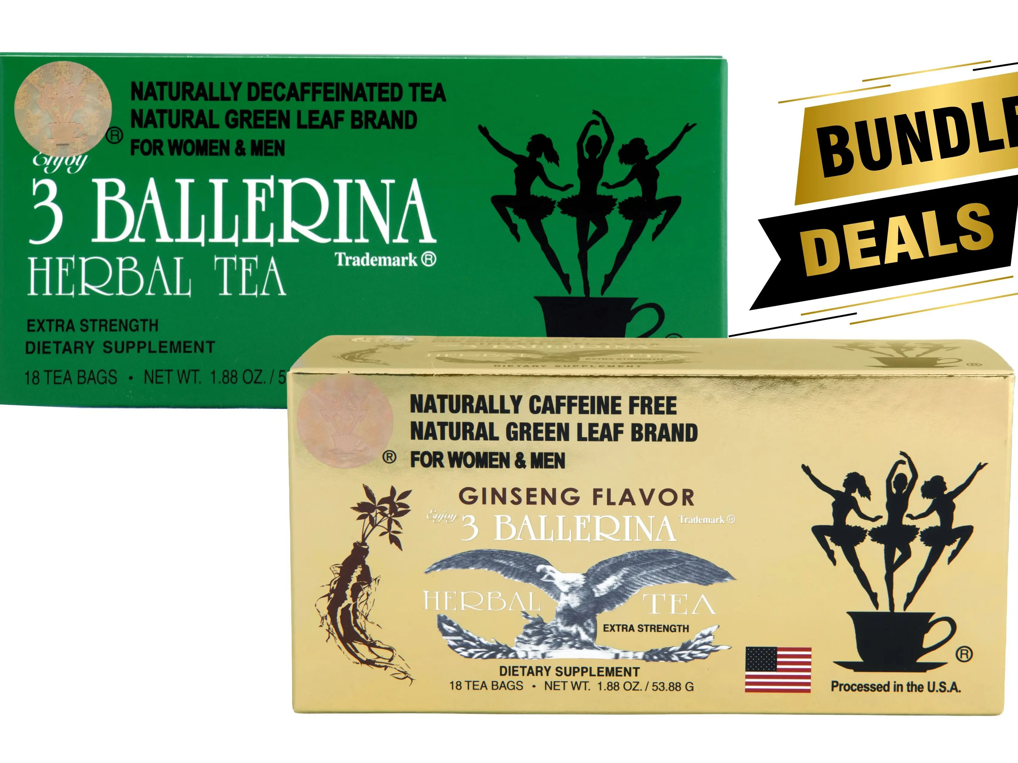 3 BALLERINA HERBAL TEA - ORIGINAL & GINSENG FLAVOR, EXTRA STRENGTH, 2PK, 18 TEABAGS