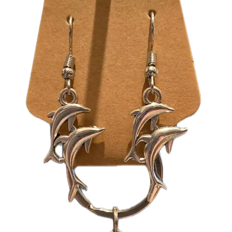 Silver Dolphin hook earrings, with Keychain