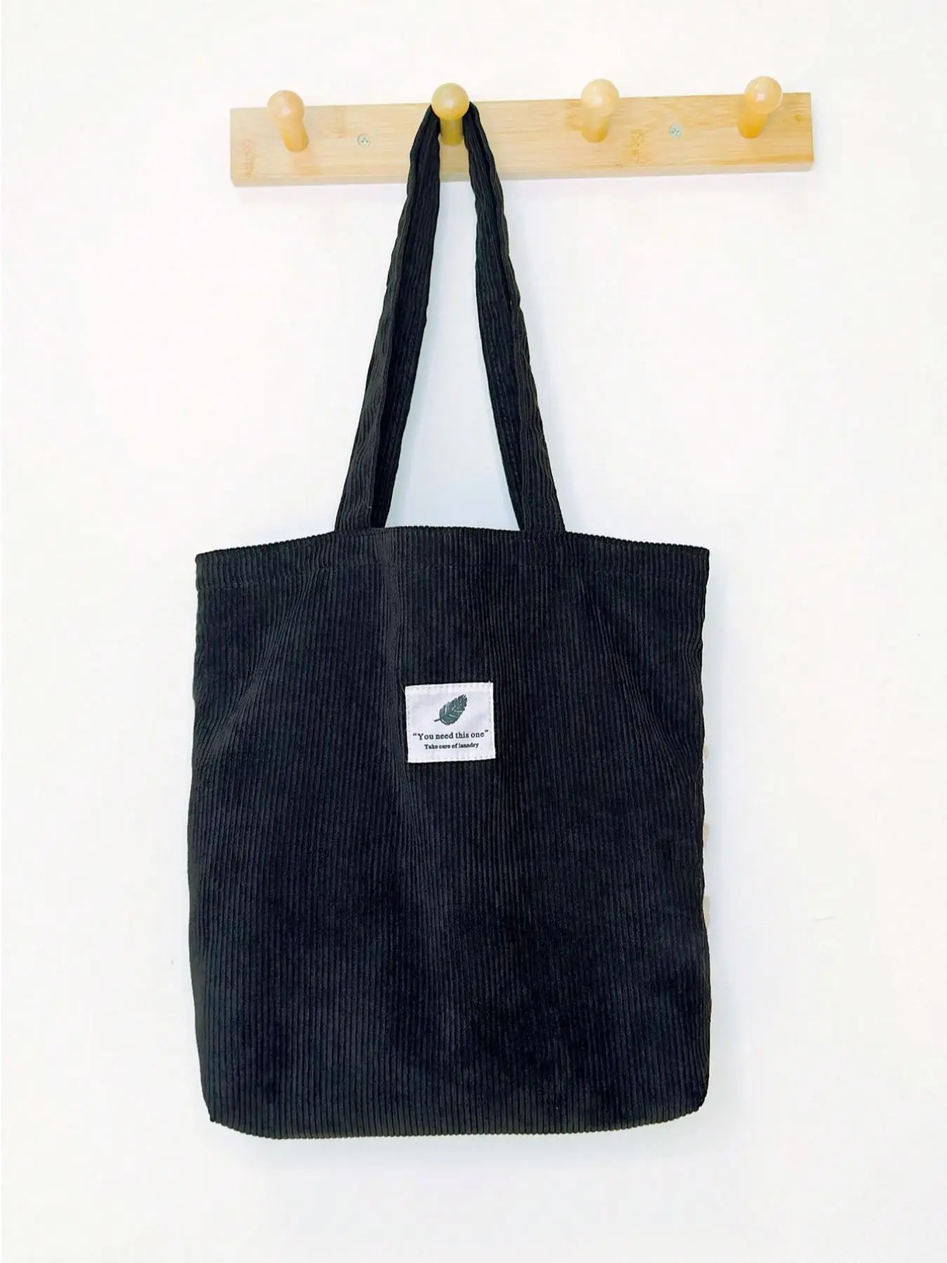 Women's Minimalist Casual Plain Letter Label Decor Corduroy Tote Bag, Trendy Large Capacity Everything Tote Bag, Stylish Everyday Bag for Work & Daily