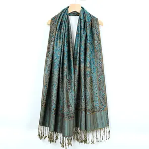 Womens Soft Silky Pashmina Rave Scarf Paisley Pattern Pashmina Shawl Wrap with Fringes