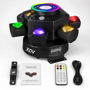 XDV 120W 6-Arm RGBW Moving Head DJ Light - Dimmable RGB, Multicolor LED, Vibrant RGB Lighting, Bee-Eye Sound Active Stage Light with DMX512 for Home Party, Club, Father’s Day Vibes