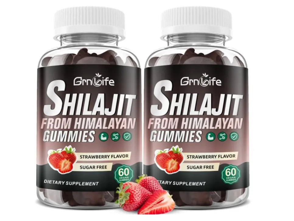 2PCS Pure Himalayan Shilajit Gummies for Men & Women, 1000MG Shilajit Supplement with 85+ Trace Minerals & Fulvic Acid for Energy, Immunity, Sugar-Free, Strawberry-120 Count