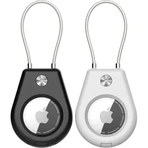 AirTag Secure Holder with Wire , 2 Pack Air Tag  Holders for Key Ring, , Luggage, Backpack, Sturdy Protection Airtag Key Chain Lock Case - Black/White