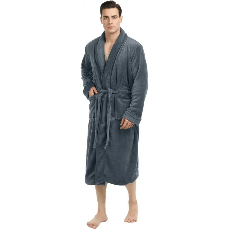 Men's Luxury Plush Fleece Robe - Classic Elegant Menswear Loungewear, Coral Spa Bath Robe for Men