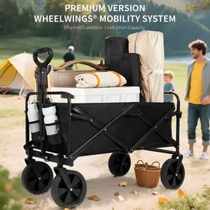 Heavy-Duty Foldable Utility Wagon with 360° Wheels & Adjustable Handle 450LBS Capacity Portable Cart for Groceries Camping Beach Folding Trolley