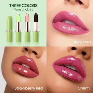 3 Pack Aloe Vera Lipstick,Strawberry Black Red Cherry Lip Balm Color Changing Lipstick Set PH Mood Magic Lipstick Long Lasting waterproof 24 hour labiales magicos pintalabios permanente 24 horas originales