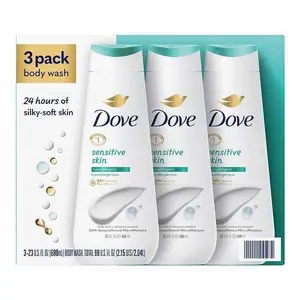 Dove Sensitive Skin Body Wash 23 Fluid Ounce Pack of 3 for 24 Hours of Silky Soft Skin Care