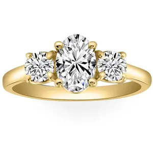 2Ct TWW Oval Lab Grown 3-Stone Diamond Engagement Ring in White or Yellow Gold