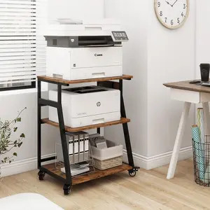 23.6"x19.7" Large Printer Stand,3 Tier Printer Table with  Station, Rolling Cart with Adjustable Storage Shelf for  Office Organization, Stand for Heat Press, Printer (Retro)
