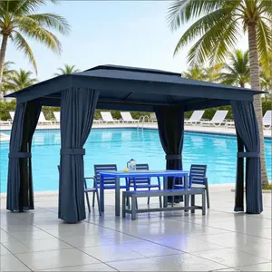 Double Roof Gazebo Outdoor Canopy Shelter Heavy Duty Patio Pavilion with Mosquito Netting Privacy Screen