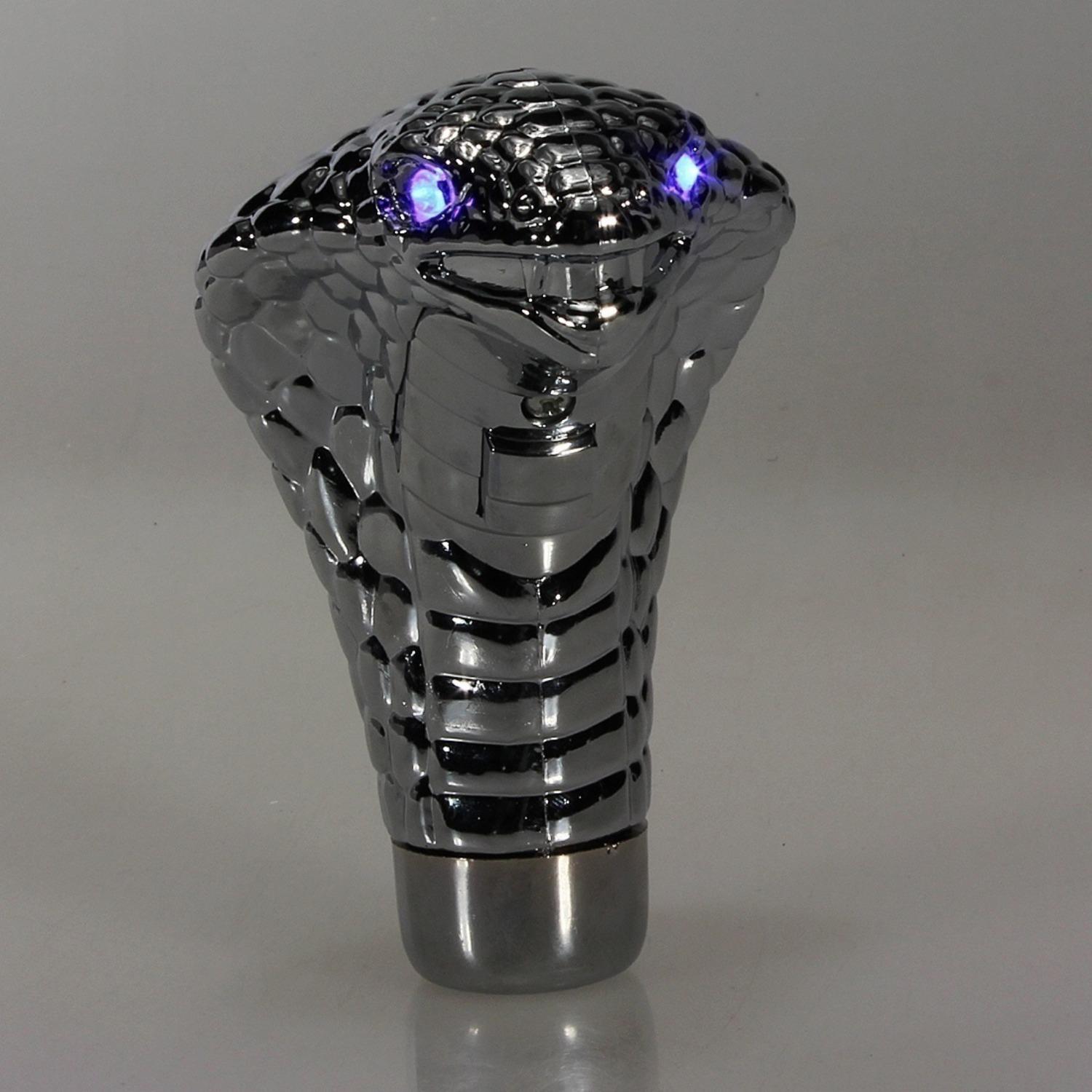 Universal Chrome Red Blue LED Eyes Car Cobra Manual Gear Shift Knob Snake Shifter   Car decor 