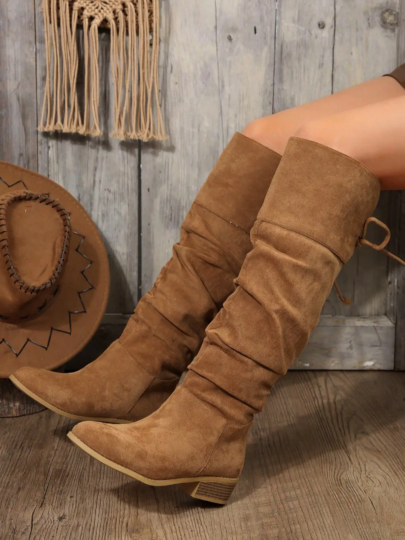 Women's Fashionable Solid Color Pointed Toe Knee Boots, Casual Western Style Boots for Daily Wear, Trendy All-match Boots for Fall & Winter