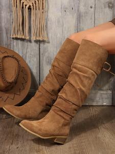 women's fashionable solid color pointed toe knee boots, casual western style boots for daily wear, trendy all-match boots for fall & winter