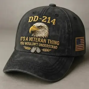 DD-214 Veteran Cap , Proud Military Service Eagle Embroidery , Patriotic Hat for Veterans and Supporters