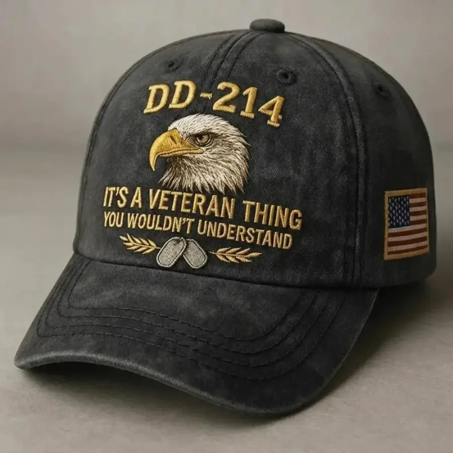 Casual DD-214 Veteran Patriotic Trucker Cap - Proud Military Service Eagle Embroidery, Snapback Daddy Hat with Funny, Dad Vibes, Eagle Graphic, Fatherhood Graphic, Flex Hats Elements for Veterans, Funny Hats