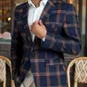 Men's Casual Plaid Suit Blazer Jacket, Formal Elegant Simple Design, Perfect for Business & Daily Wear, Fitted Woven Fabric, Moderate Thickness