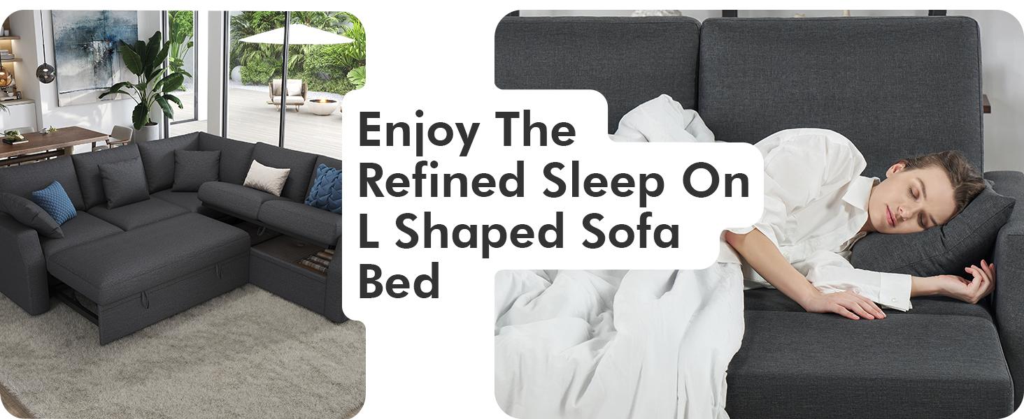 【Ships in 2 Boxes】AMERLIFE Sleeper Sofa Couch, 85'' L Shaped Design Pull Out Sofa with Storage Seater, Modern Sectional  Sofa for Living Room,  Apartment