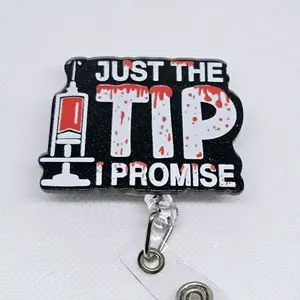 Just the Tip Acrylic Retractable Badge ID Reel Belt for Phlebotomists - Funny Design, Ideal for ID Verification, Flexible and Versatile identification supply card retractable clip