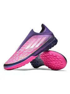 Unisex Purple-Pink Gradient Neon Accent Soccer Shoes: Bold Identity Style, Art Gradient, Neon Outsole, Laceless Design. Ideal for match visibility/trendy gameplay