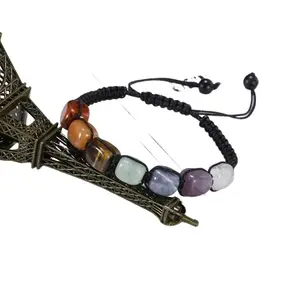 Seven Chakra Natural Stone Bracelet, Unisex Adjustable Amethyst Healing Bracelet, Handmade Braided Cord Crystal Jewelry, Spiritual Energy Accessory for Meditation, Stress Relief, Daily Wear, Spiritual Wellness & Minimalist Gifting