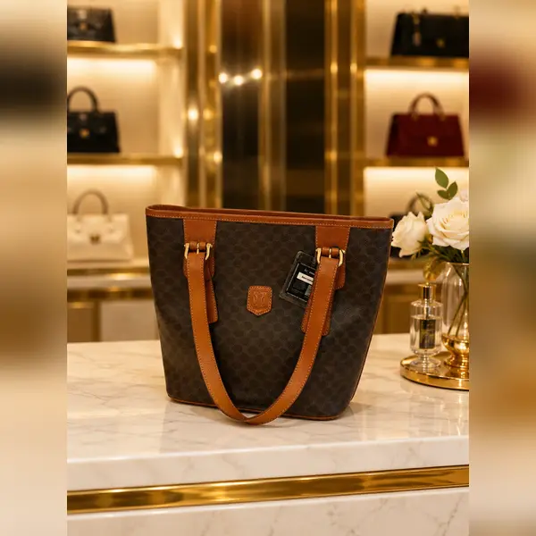 Pre-owned Celine - Tote Bags Macadam Coated Canvas Leather Trim Tote Bag Brown Tan LA23267234