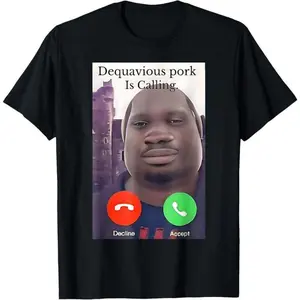 Men's 100% Cotton Breathable Shortsleeve T-Shirt - Relaxed Fit, Casual Day Fabric, Soft Daquavious John Pork Meme Joke Print, Versatile for Laying or Layers