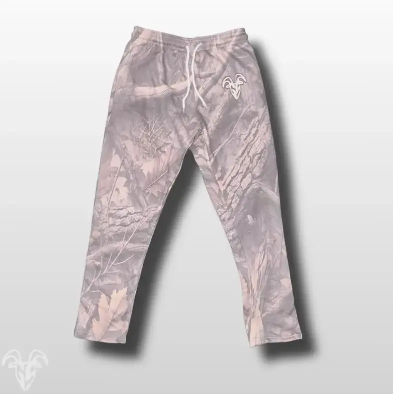 Goat Strength Vintage Camo Sweatpants, Acid Washed Camouflage Jogger Pants with Zipper Pockets, White Washed Fleece Pants for Men & Women
