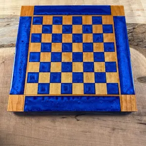 Deep Blue Cherry Chess/Checker Board with Border - INCLUDES PIECES