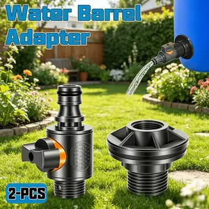 2-Pack PVC Water Tank Adapter with Valve | 1/2" DN15 Male Thread Connector for Rain Barrel & Irrigation (EU/US Hose Compatible)