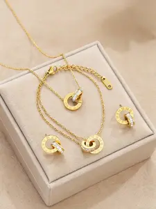 3-piece wedding season Valentine's Day gift set made of 304 stainless steel Roman numerals with interlocking jewelry, perfect for gifting to girlfriends, moms, daily dates, vacations, and parties Elegant Set