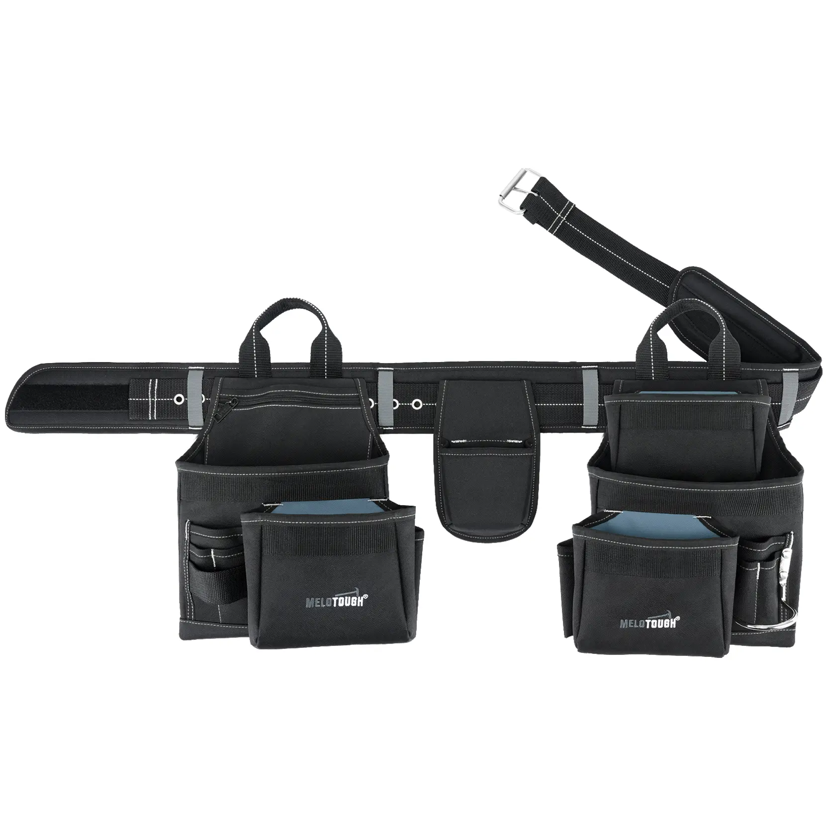 MELOTOUGH Professional Tool Belt Organizer with 21 Pockets, Electrician Tool Belt Tool Rig Combo Apron Tool Pouch, Heavy Durable Construction Work Belt for Framer, Carpenter, Electrician