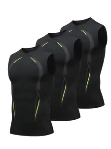 3 PCS Mens Gym Tank Tops, Quick-Drying & Breathable Sports Vests, Fitness Workout Vest, 4-Way Stretch Sleeveless Compression Shirt Summer Athletic Undershirts