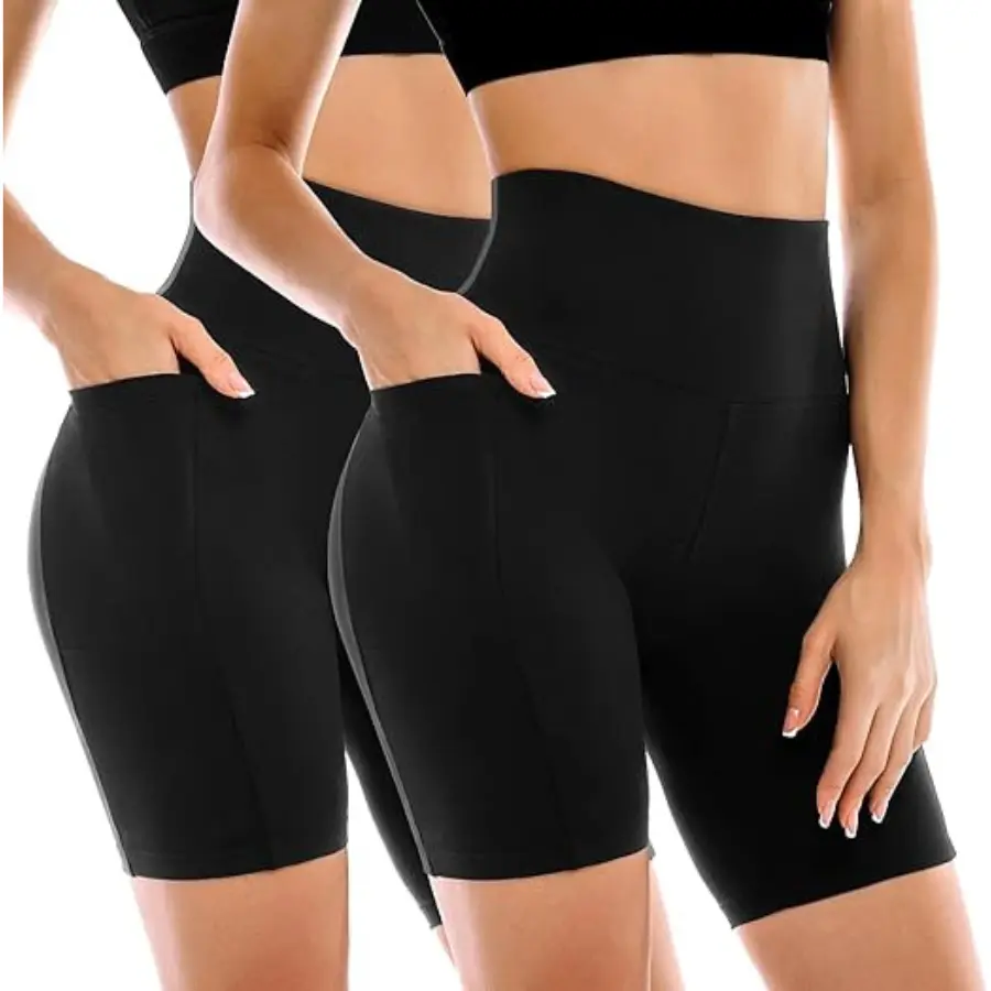 2-Pack Women's Biker Shorts, High-Waisted Seamless Spandex Activewear with Tummy Control and Pockets for Running and Yoga, Biking, Tight