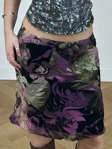 Elegant Vintage Mesh Skirt, Knee Length A-Line Design, All over Print Pattern, Spring & Fall Fashion, Classic Style