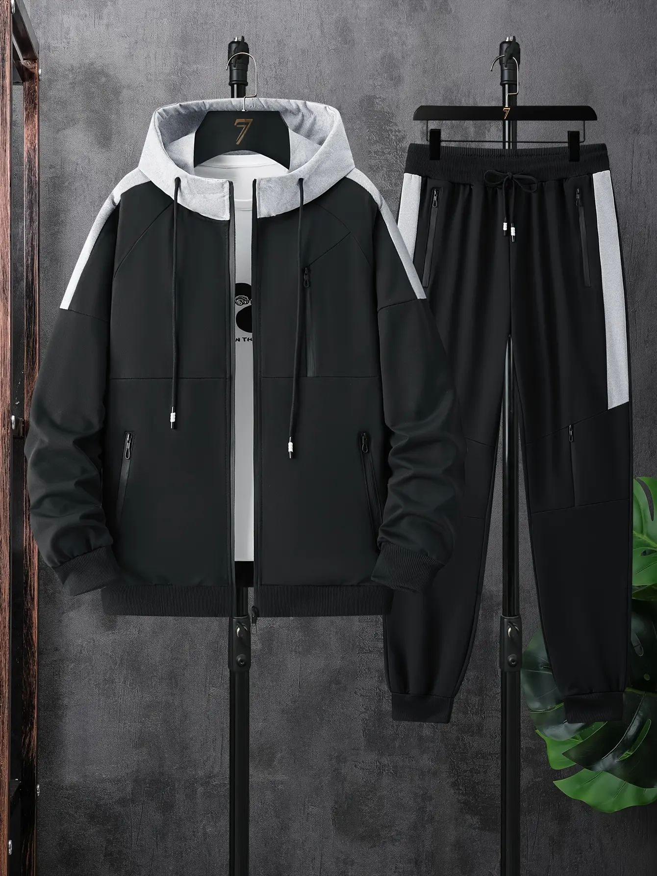 Men's 2-Piece Solid Athletic Wear Set - Zip-Up Hoodie & Jogger Pants, Workout Gym Clothing, Casual Tracksuit, Sportswear for Daily Activity, Sweat Suit Set, Sportswear For Gym, Polyester