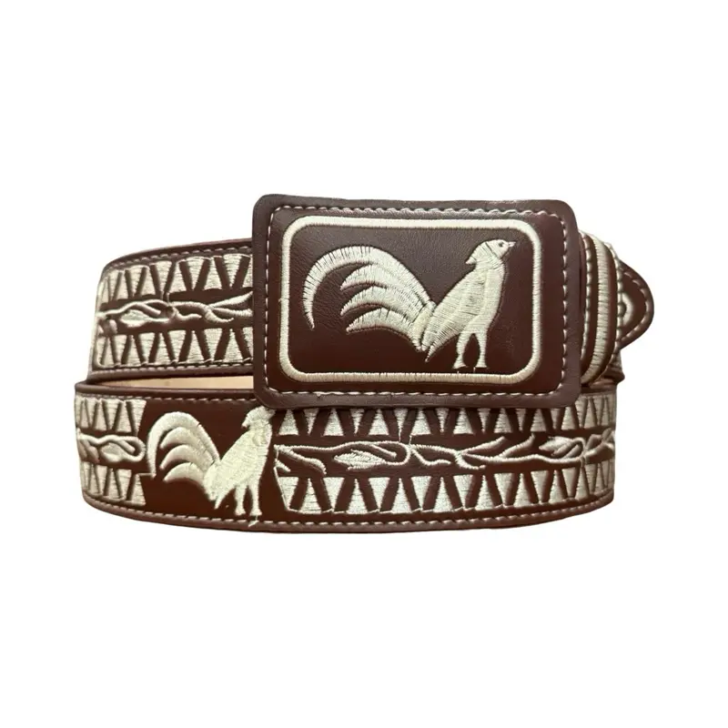 Western Style Embroidered Rooster Leather Belt Cinto Bordado Vaquero con Gallo de Piel