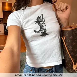Cowboy Cat Baby Tee Wild West Kitty Graphic Shirt Retro Western Baby Tee Vintage Cat Tee Funny Western Aesthetic Shirt For Women
