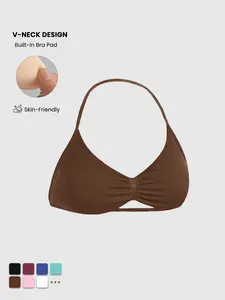 Women's Solid Color Sports Bra, Detachable Pads, Sporty Top, Ideal for Running and Gym, Summer Yoga Wear, All Seasons