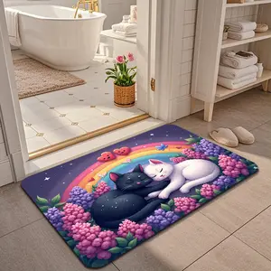 Cat Cat Pattern Bathroom Mat, Alginate Material, Non-Slip, Super Absorbent, Indoor Use, Suitable for Entrance, Kitchen, Bathrooms, Water Absorbent Mat