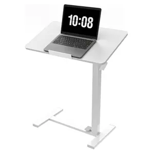 Adjustable Overbed Table with Pneumatic Lift, Mobile Standing Desk with Hidden Wheels, Portable Laptop Workstation Cart for Bed/Couch/Office, Tool-Free Assembly