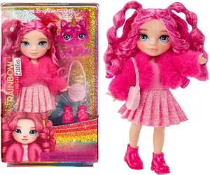 Rainbow High Littles Magenta Monroe 5.5" Poseable Doll with Pink Outfit Purse & Magical Pet Kitty for Girls Ages 4-12 Years