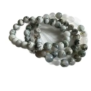 Moss Agate Bracelet - Decorative Beads with Natural Green Accents, Classic Design for Everyday Wear